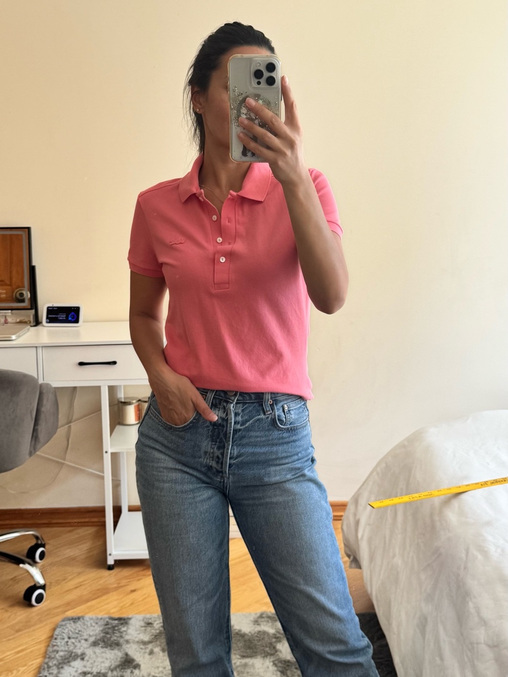 Lacoste Coral Pink Short-Sleeve Polo Top